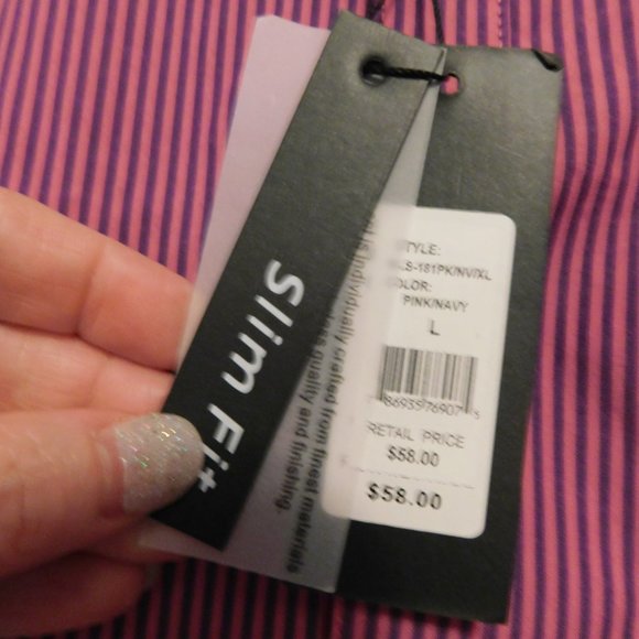 Galaxy Men's Pink & Navy Pin Strip Shirt - NWT - L - Picture 5 of 5